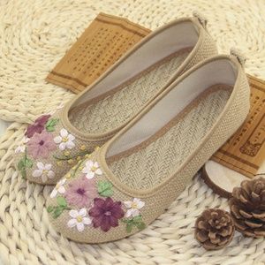 Brand new khaki sisal/cotton ladies slip ons.